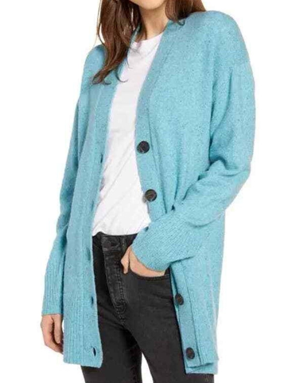 Something Navy Knit Blue Button Down Cardigan Size M